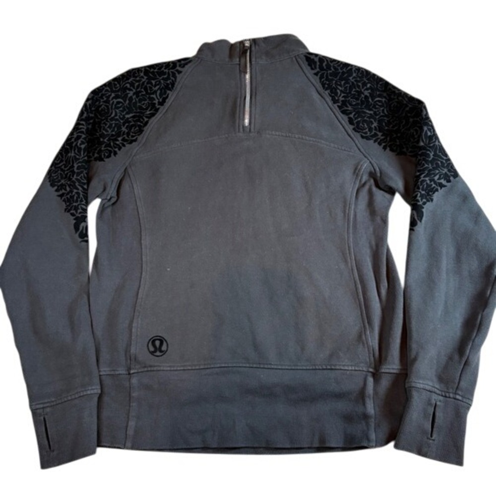 Lululemon Floral Flock Pullover Sweatshirt Black Mock Neck Back Zip‎ Sz 4/6